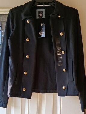 Nautica Black Pea Jacket with Gold-Tone Buttons